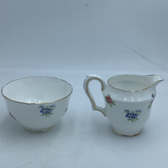 Crown Staffordshire England Bone China Floral Creamer and Sugar - Picture 3 of 9
